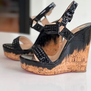 Never Worn Christian Louboutin Barboullaga Spiked Wedge Sandals. Mob Wife Era!